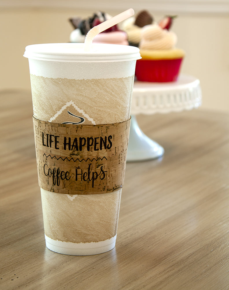 Life Happens Coffee Helps - Premium Cork Coffee Cup Sleeve
