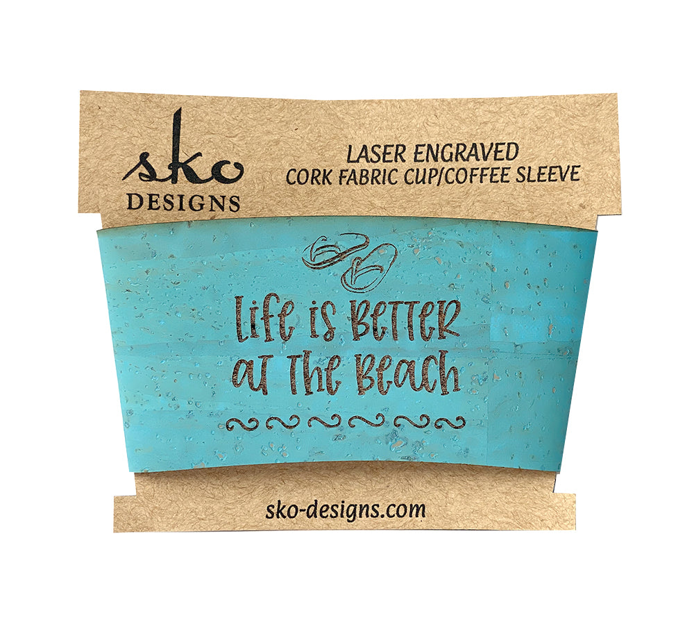 Beach Vibes Coffee Cup Sleeve - Laser Engraved Cork Fabric Insulator