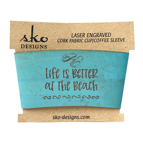 Beach Vibes Coffee Cup Sleeve - Laser Engraved Cork Fabric Insulator