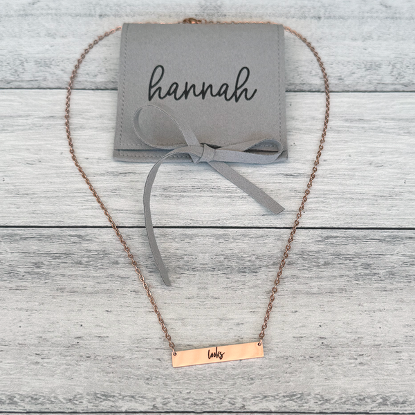 Custom Engraved Horizontal Bar Necklace - Personalized Stainless Steel Jewelry