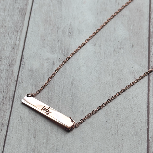 Custom Engraved Horizontal Bar Necklace - Personalized Stainless Steel Jewelry