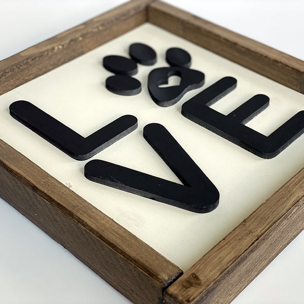 Handcrafted LOVE Pawprint Wood Sign - Pet Memorial Wall Decor