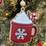 Handcrafted Red Mug Ornament with Snowflake or Tree Design