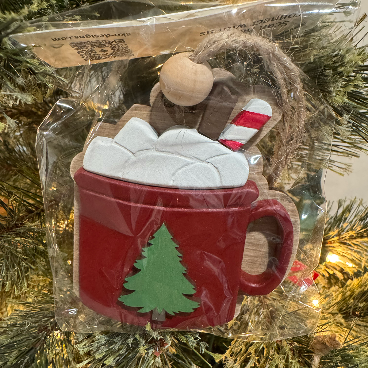 Handcrafted Red Mug Ornament with Snowflake or Tree Design