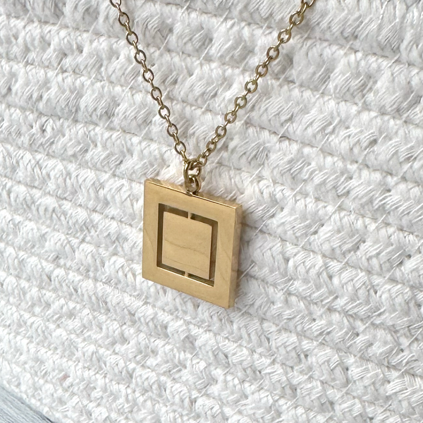 Rotating Square Pendant Necklace - Stainless Steel & Gold Plated Options