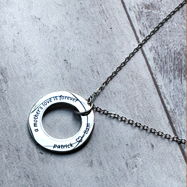 Personalized Open Circle Necklace - Custom Engraved Stainless Steel Jewelry
