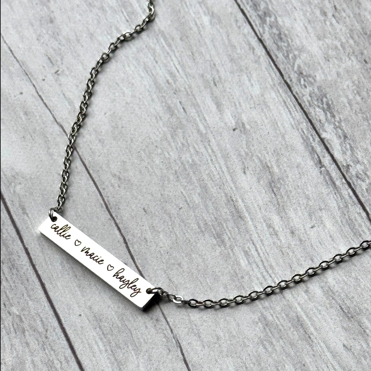 Custom Engraved Horizontal Bar Necklace - Personalized Stainless Steel Jewelry