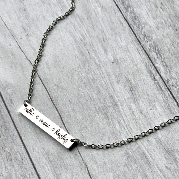Custom Engraved Horizontal Bar Necklace - Personalized Stainless Steel Jewelry