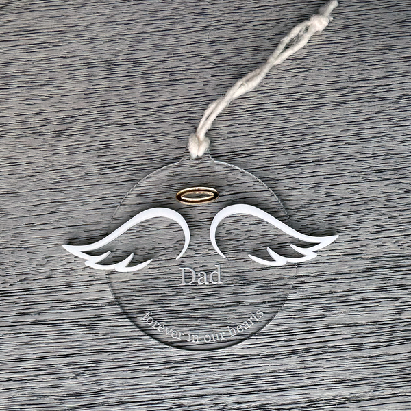 Personalized Angel Memorial Ornament - Engraved Clear Acrylic Christmas Remembrance Keepsake