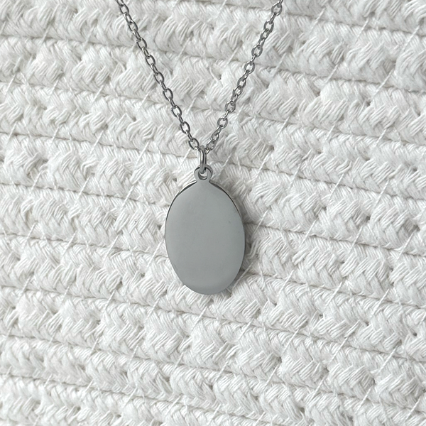 Personalized Oval Necklace - Custom Engraved Stainless Steel Pendant