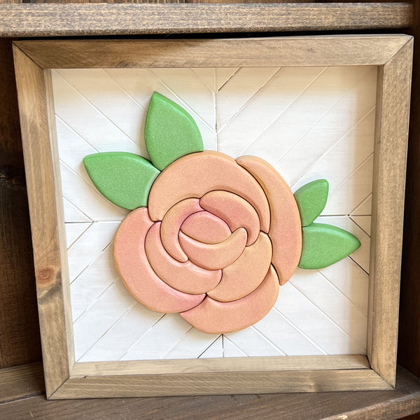 Peach Floral Mosaic Wood Sign