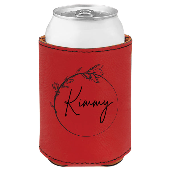 Personalized Leatherette Can Cooler - Custom Engraved Insulated Drink Holder