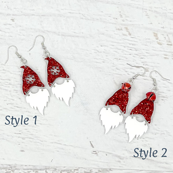 Holiday Gnome Earrings - Festive Red Glitter Acrylic Jewelry