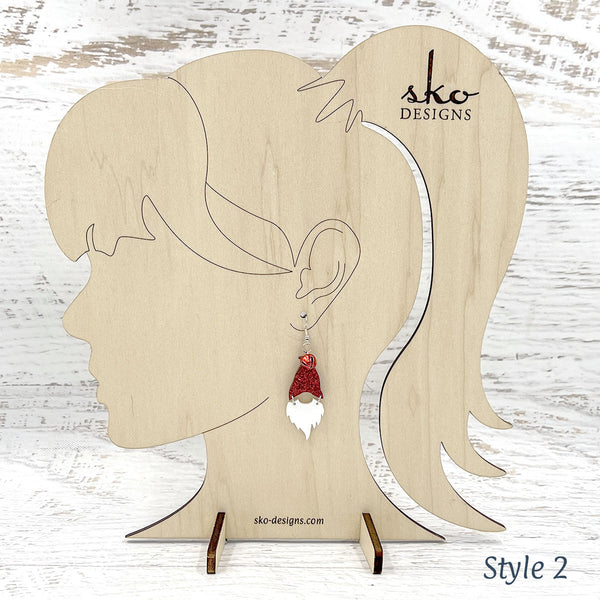 Gnome Earrings Red Glitter Style 2