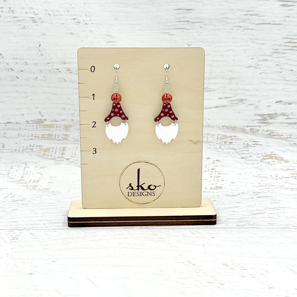 Gnome Earrings Red Style 3 Dark Red with Bell