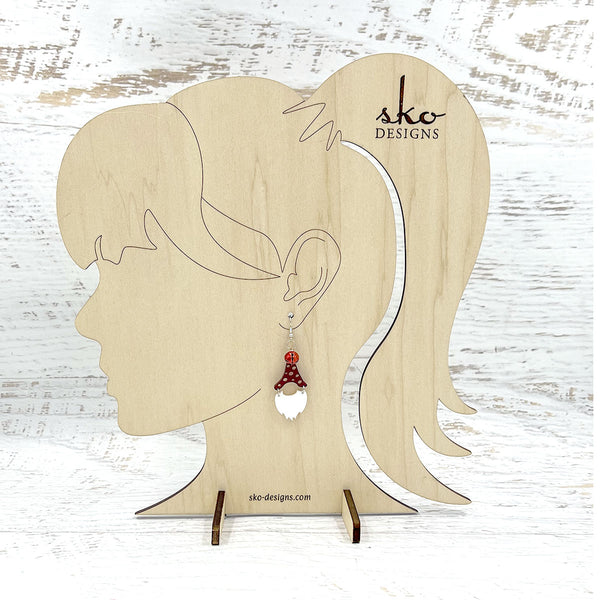 Gnome Earrings Red Style 3 Dark Red with Bell