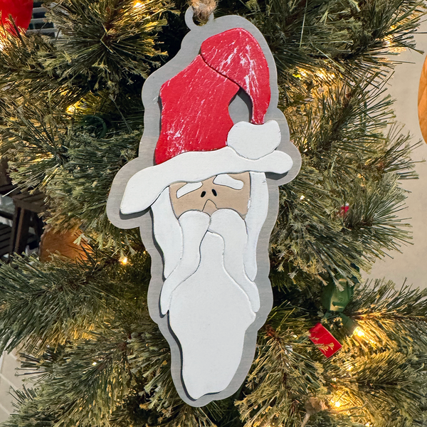 Handcrafted Vintage Santa Ornament - Multi-Layer Wood Christmas Decoration