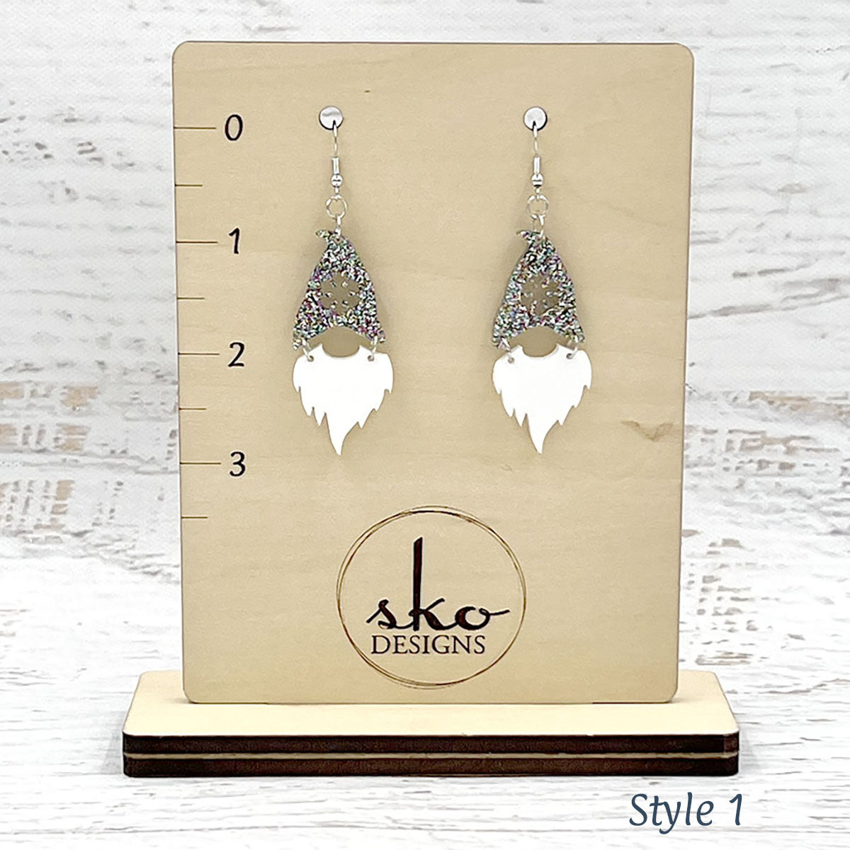 Gnome Earrings Silver Confetti Glitter Style 1