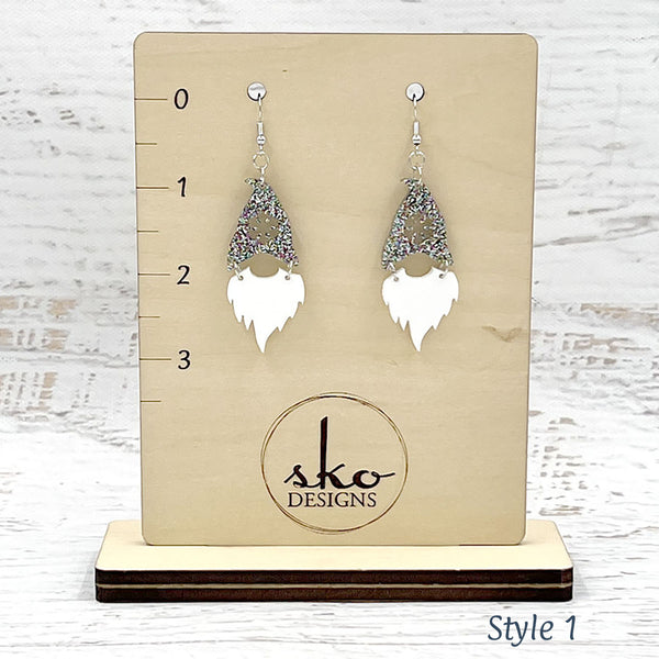 Gnome Earrings Silver Confetti Glitter Style 1