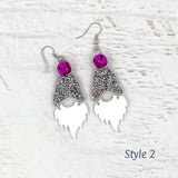 Gnome Earrings Silver Confetti Glitter Style 2
