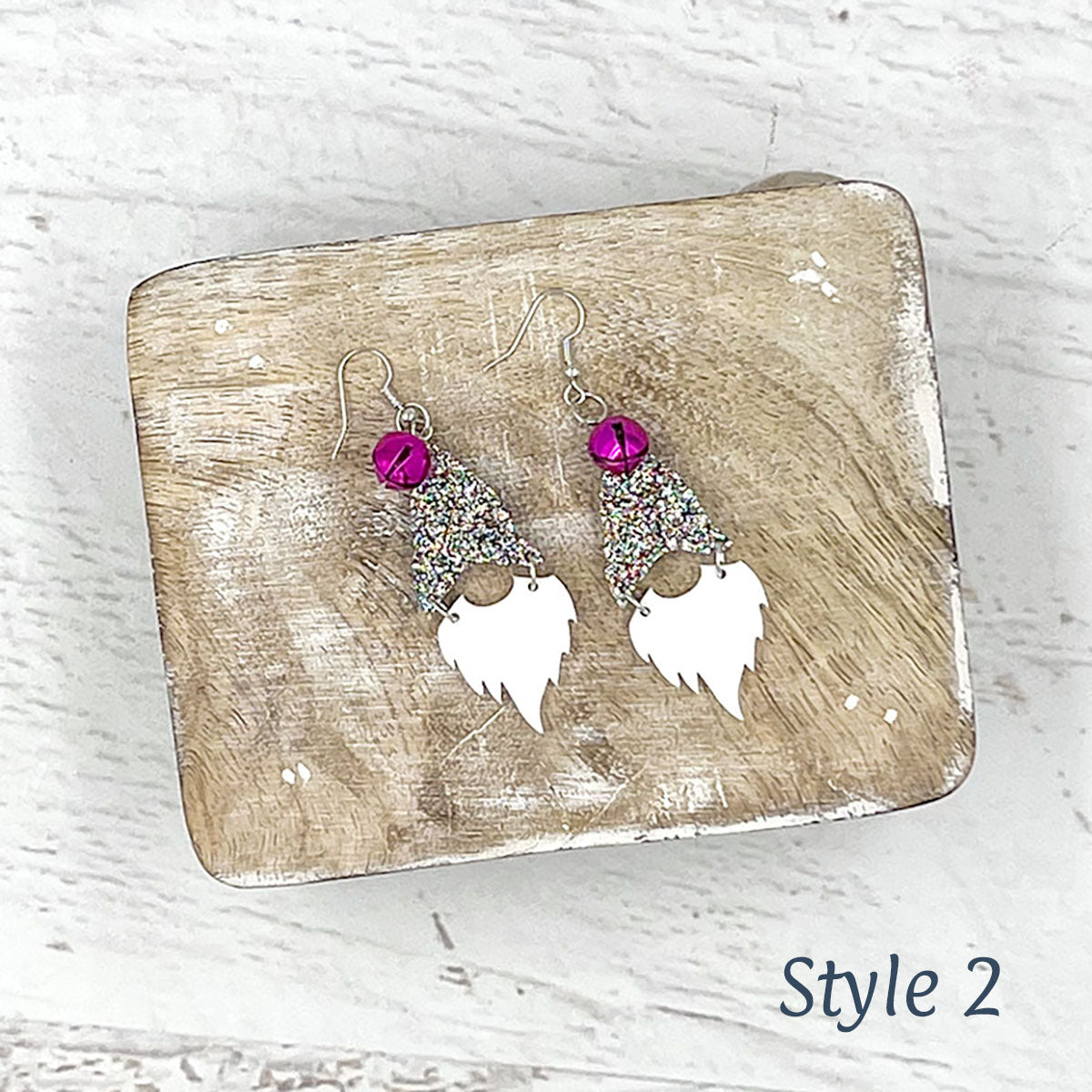 Gnome Earrings Silver Confetti Glitter Style 2