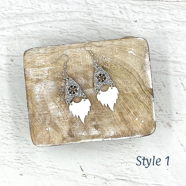 Gnome Earrings Silver Glitter Style 1