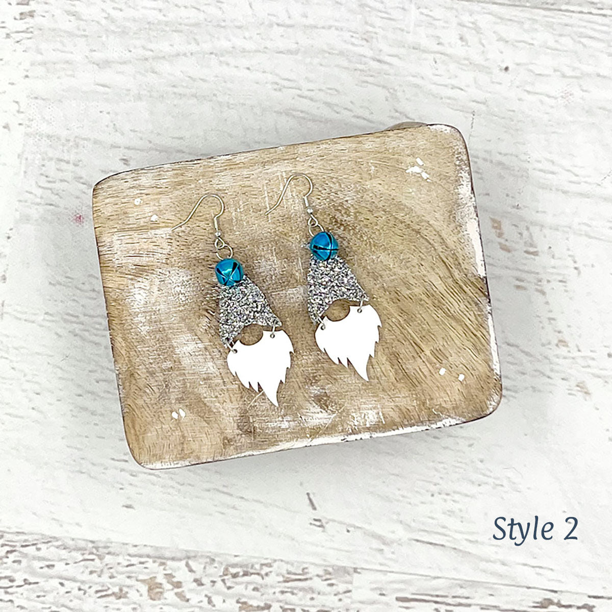 Gnome Earrings Silver Glitter Style 2