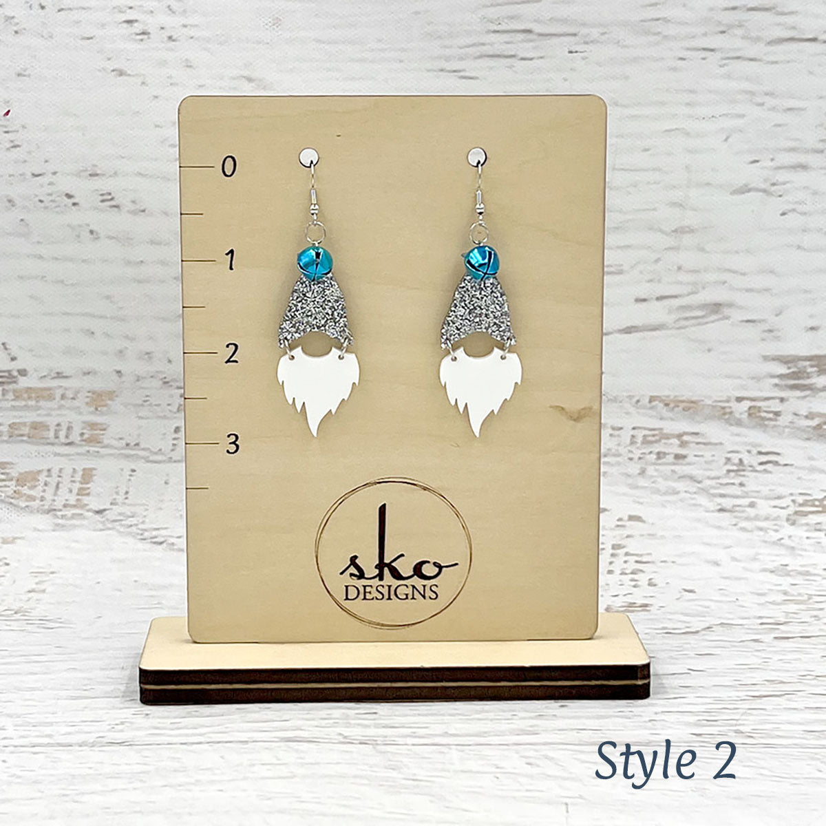Gnome Earrings Silver Glitter Style 2