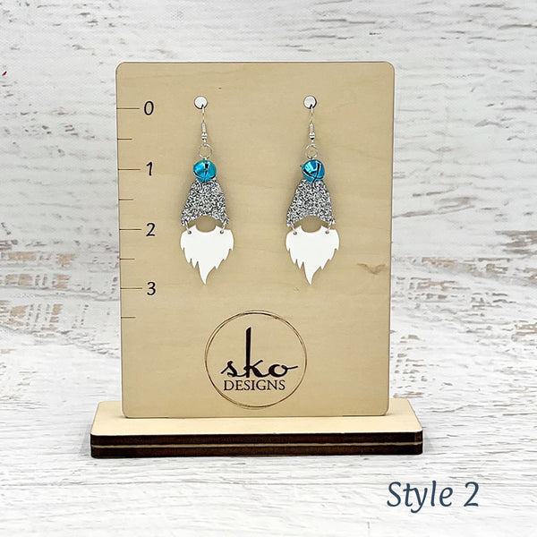 Gnome Earrings Silver Glitter Style 2