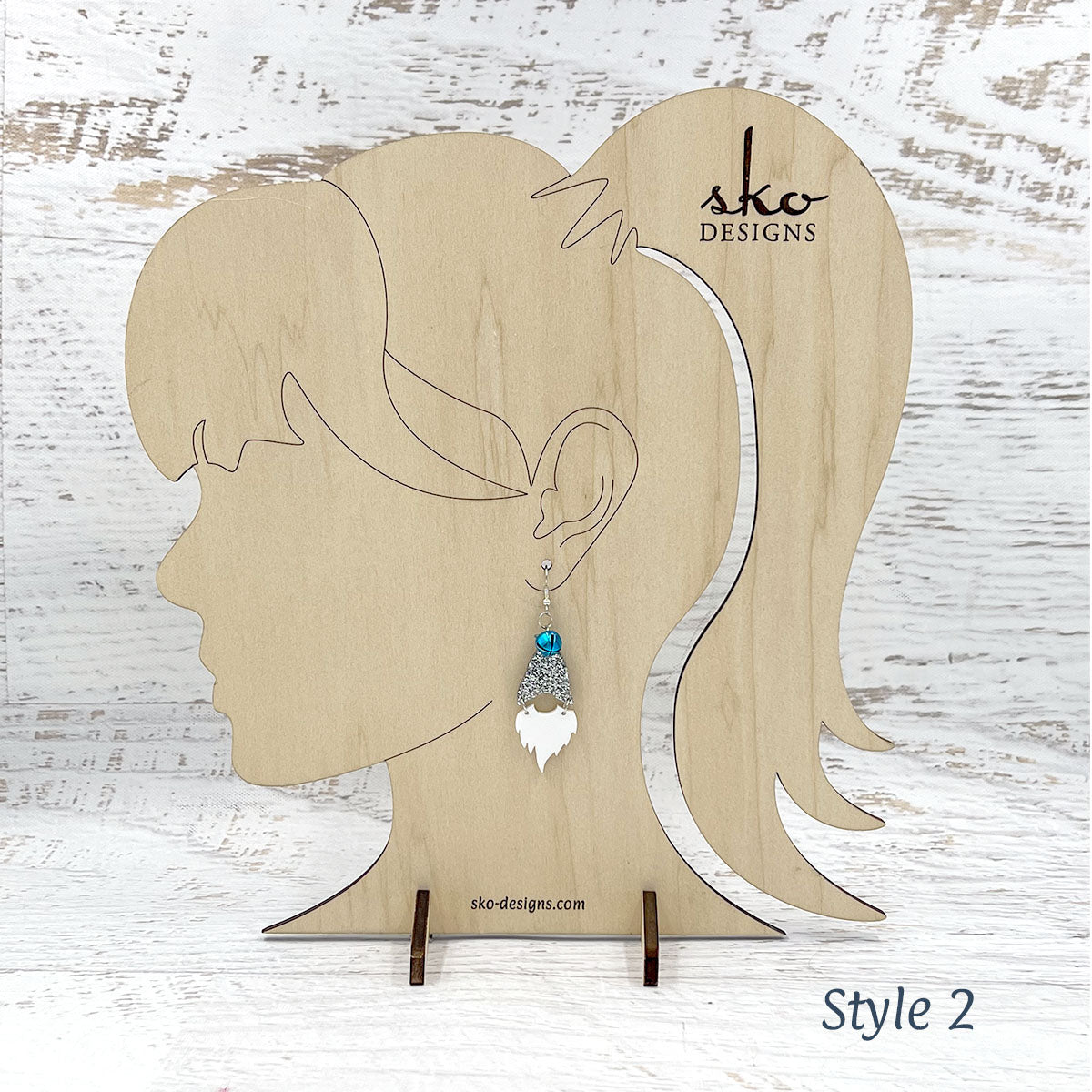 Gnome Earrings Silver Glitter Style 2
