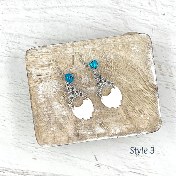 Gnome Earrings Silver Glitter Style 3