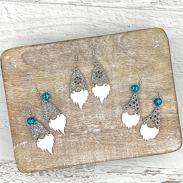 Gnome Earrings Silver Glitter Style 1, 2 & 3