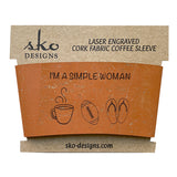 Orange cork fabric cup sleeve I'm a simple woman mug football flip flops
