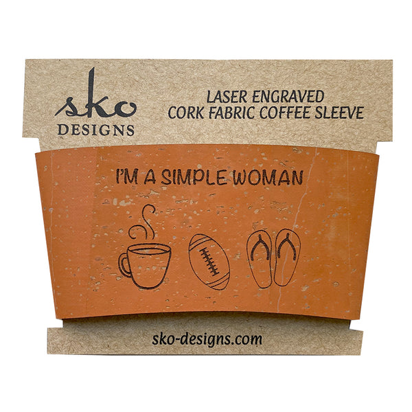 Orange cork fabric cup sleeve I'm a simple woman mug football flip flops