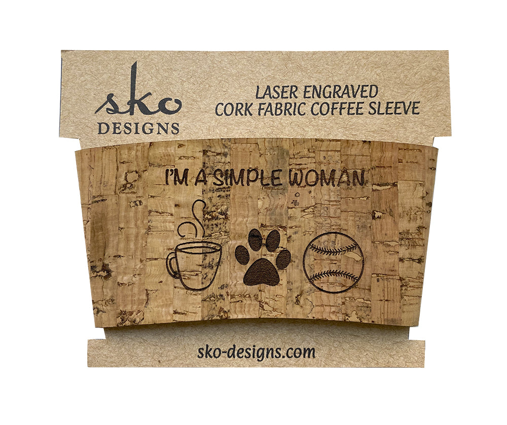 Natural Cork Fabric cup sleeve I'm a simple woman mug paw baseball