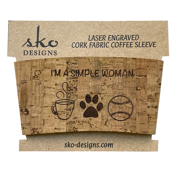 Natural Cork Fabric cup sleeve I'm a simple woman mug paw baseball