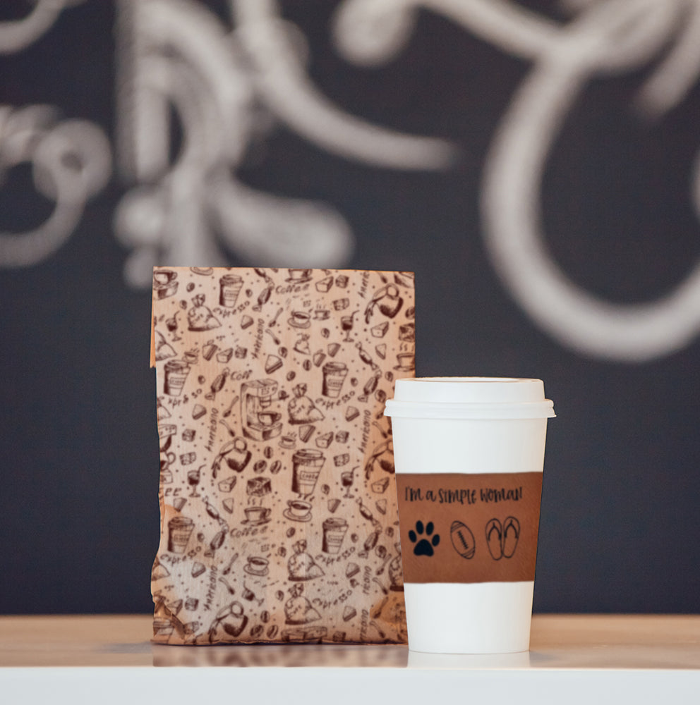 I'm a simple woman coffee cup sleeve paw football flip-flops with a coffee shop bag
