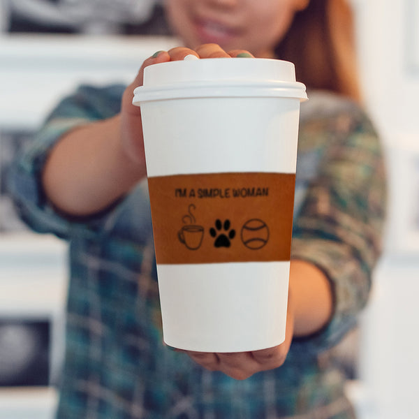 Simple Woman Coffee Cup Sleeve - Mug Paw Baseball Design | Cork Fabric