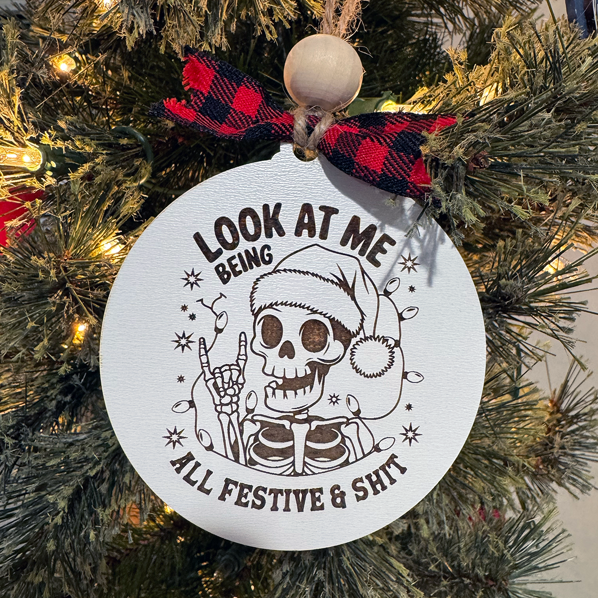 Festive and Sh!t Skeleton Ornament | Funny Halloween Christmas Decor
