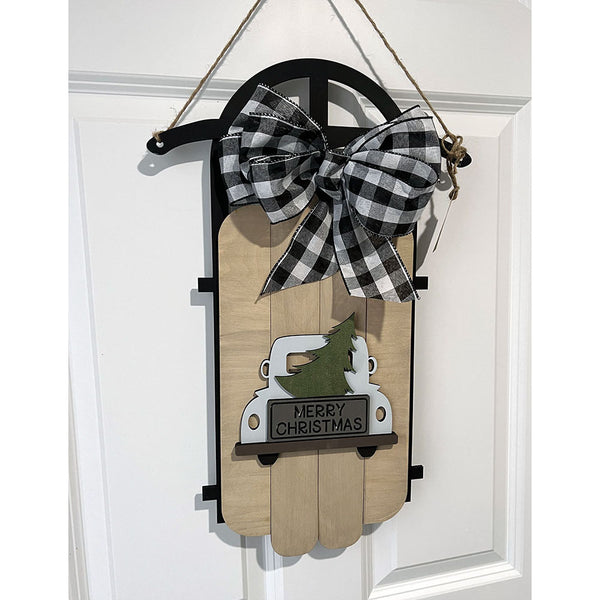 Handcrafted Christmas Sled - Light Blue Truck Design with Merry Christmas Tailgate