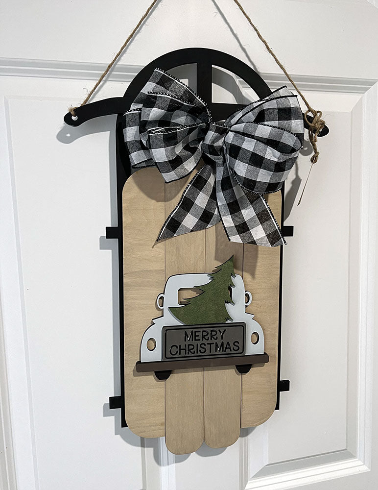 Handcrafted Christmas Sled - Light Blue Truck Design with Merry Christmas Tailgate