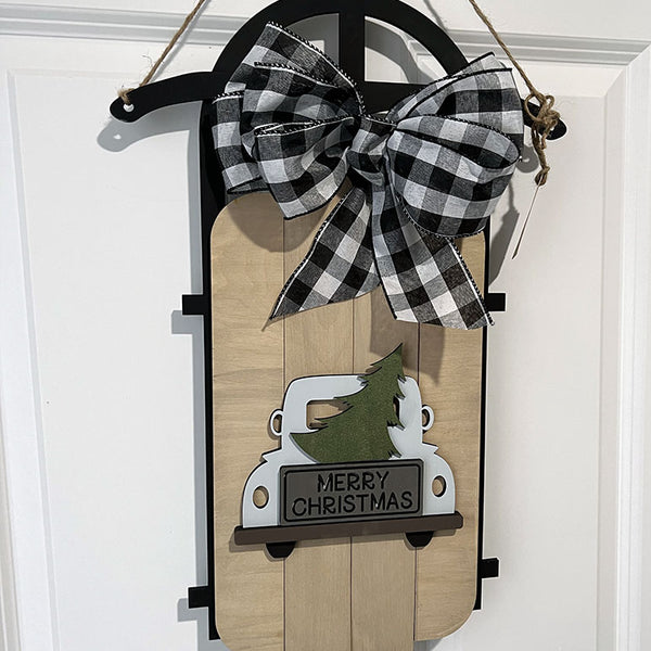 Handcrafted Christmas Sled - Light Blue Truck Design with Merry Christmas Tailgate