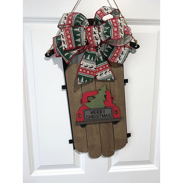 Handcrafted Christmas Sled with Red Truck - Merry Christmas Wood Decoration
