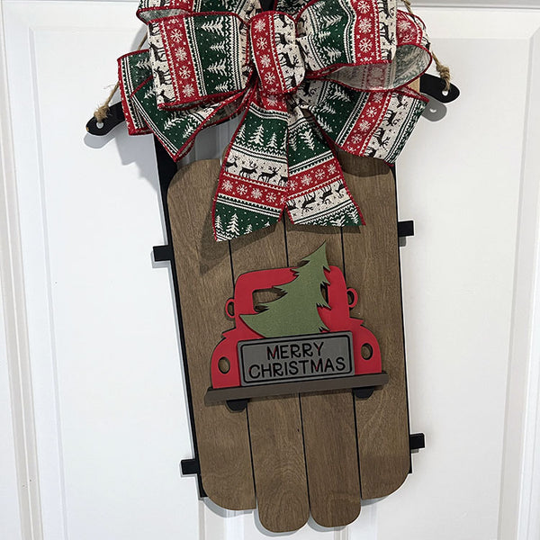 Handcrafted Christmas Sled with Red Truck - Merry Christmas Wood Decoration
