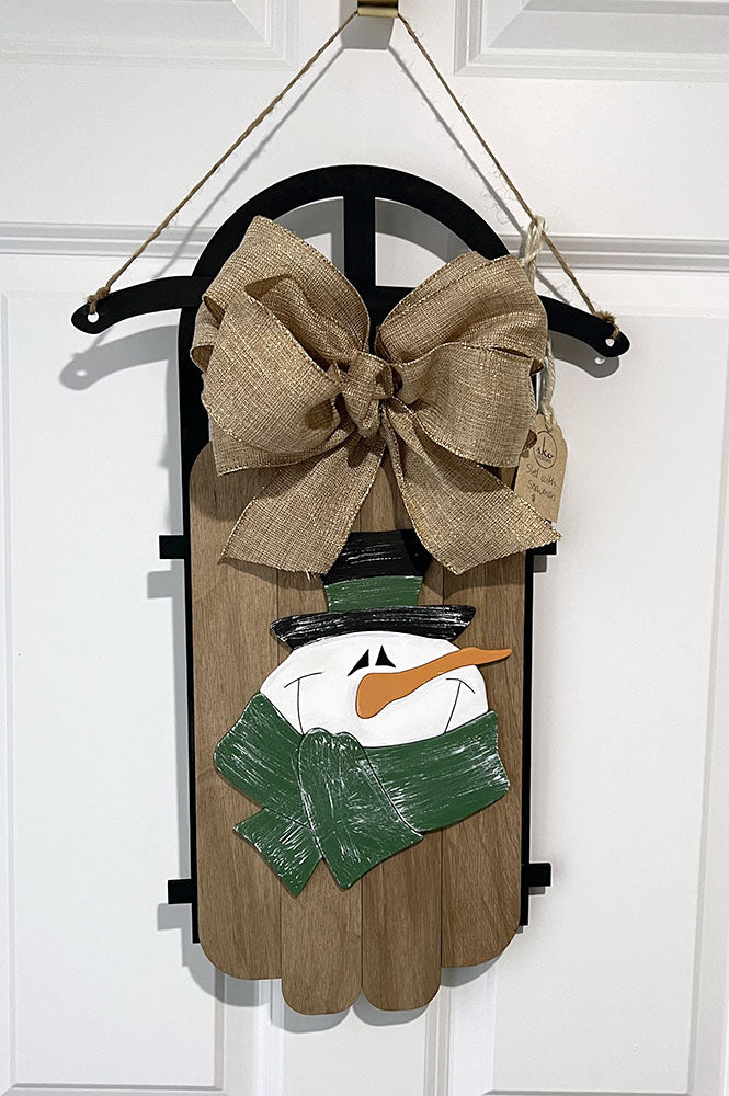 Handcrafted Winter Sled with Snowman - Oxford Brown Wood Holiday Decor