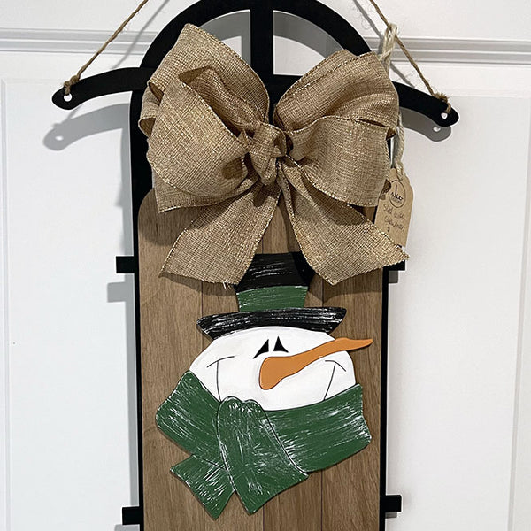 Handcrafted Winter Sled with Snowman - Oxford Brown Wood Holiday Decor