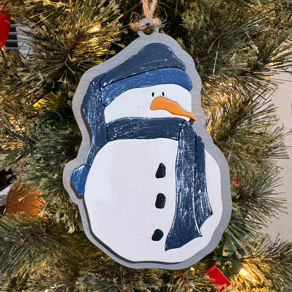 Handcrafted Snowman Ornament - Laser Cut Wood Christmas Decoration