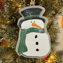 Handcrafted Snowman Ornament with Top Hat & Scarf - Rustic Wood Christmas Decoration