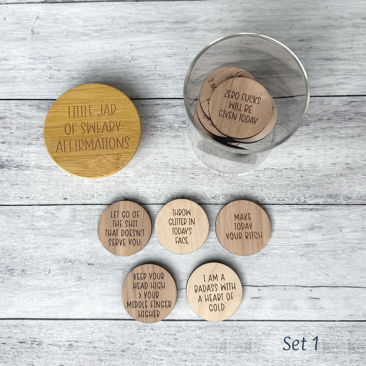 Mini Jar of Sweary Affirmation Tokens - Daily Motivation & Self-Care Gift