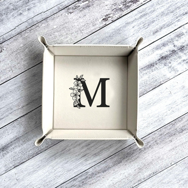 Personalized Leatherette Snap Tray - Custom Engraved Catchall Organizer